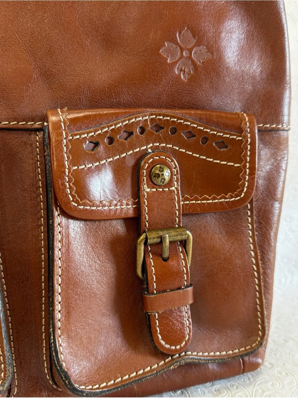 Patricia Nash Bag Brown Italian Leather Purse Zip Top Tote Hobo Crossbody Large